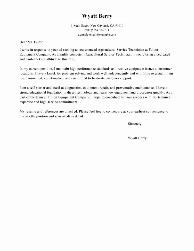 Serving Cover Letter Example Lovely Outstanding Service Technician Cover Letter Examples