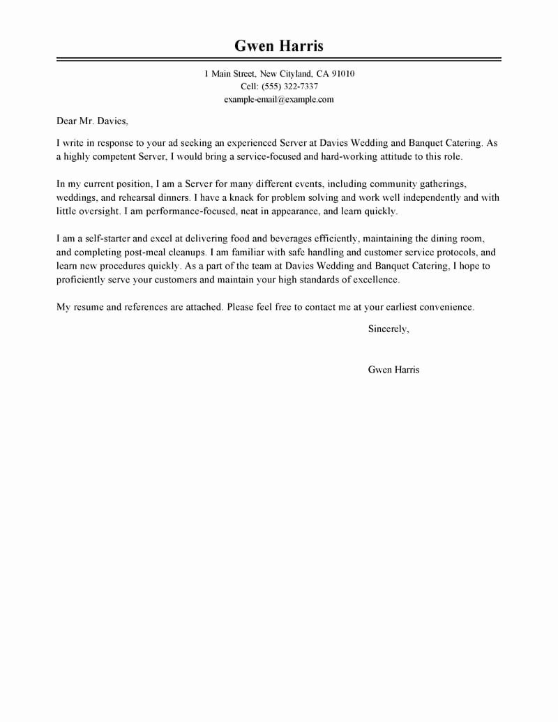 Serving Cover Letter Example Luxury Best Server Cover Letter Examples