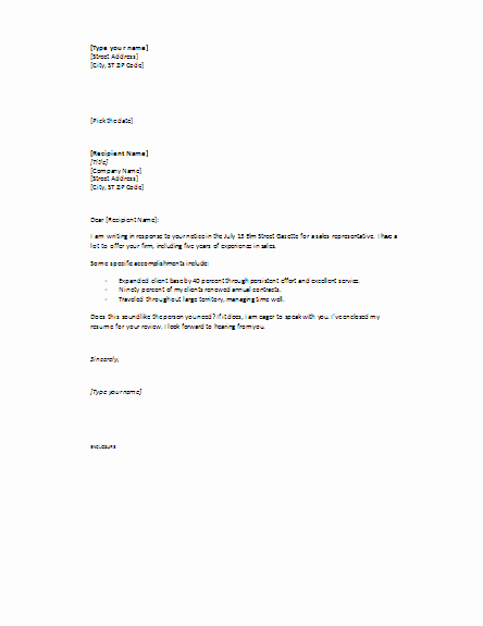 Short Cover Letter Example Inspirational Cover Letter In Response to Ad Short Cover Letters Templates