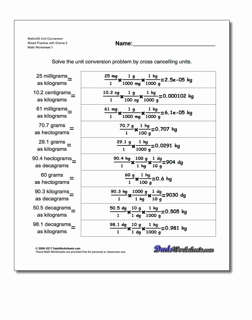 Si Unit Conversion Worksheet Lovely Metric Si Mass