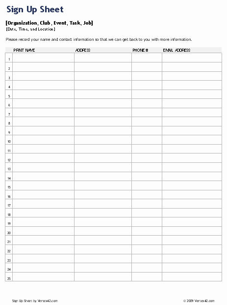 Sign Up Sheet Example Unique Sign Up Sheets Potluck Sign Up Sheet