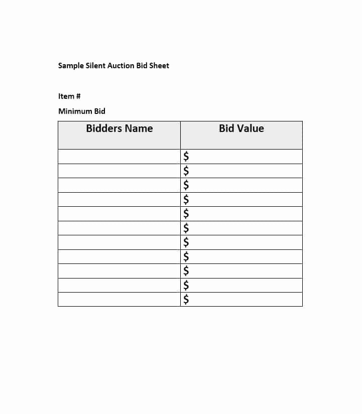 Silent Auction Bid Sheet Printable Awesome 40 Silent Auction Bid Sheet Templates [word Excel