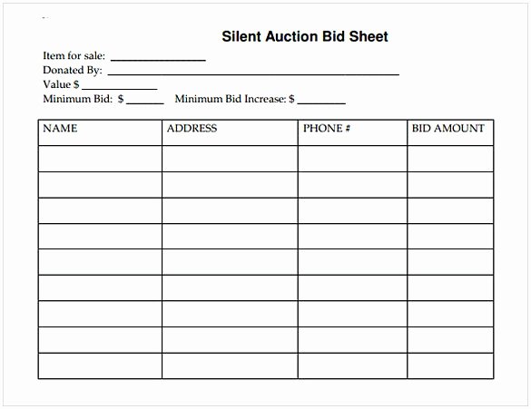 Silent Auction Bid Sheet Printable Awesome Silent Auction Bid Sheet