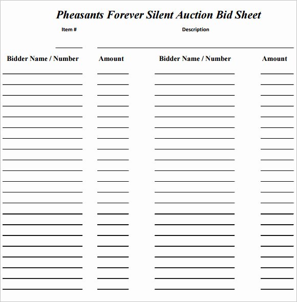 Silent Auction Bid Sheet Printable Elegant Sample Silent Auction Bid Sheet – 6 Example format