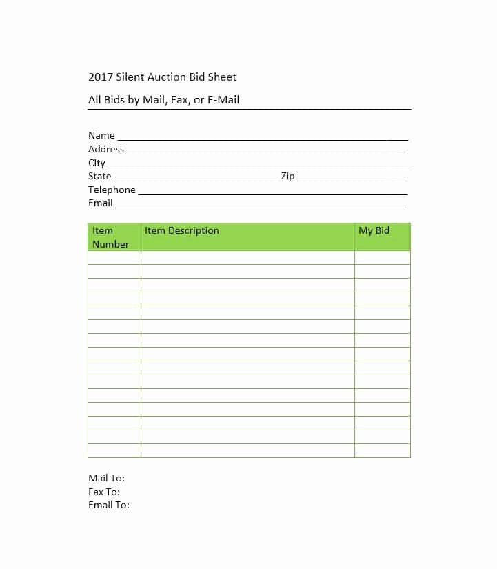 Silent Auction Bid Sheet Printable Unique 40 Silent Auction Bid Sheet Templates [word Excel]