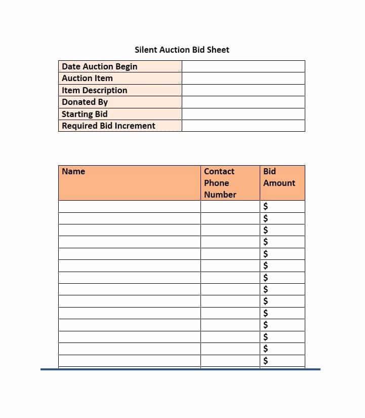 Silent Auction forms Luxury 40 Silent Auction Bid Sheet Templates [word Excel]