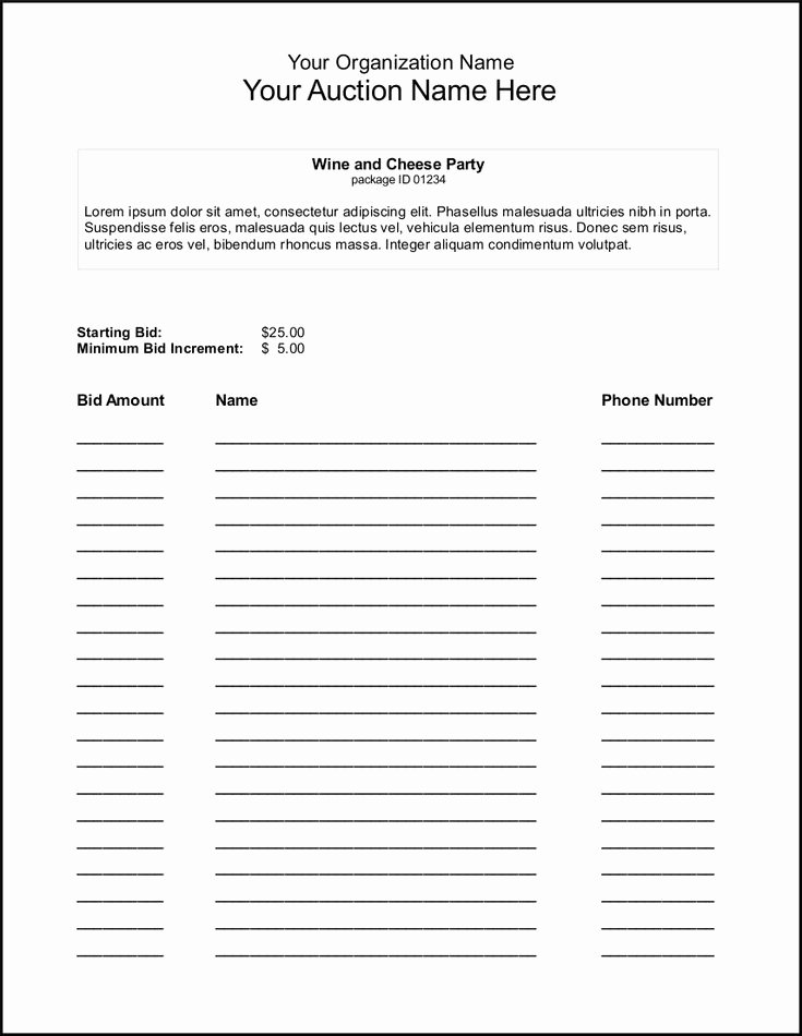 Silent Auction Template Free Lovely Silent Auction Bid Sheet Template Google Search