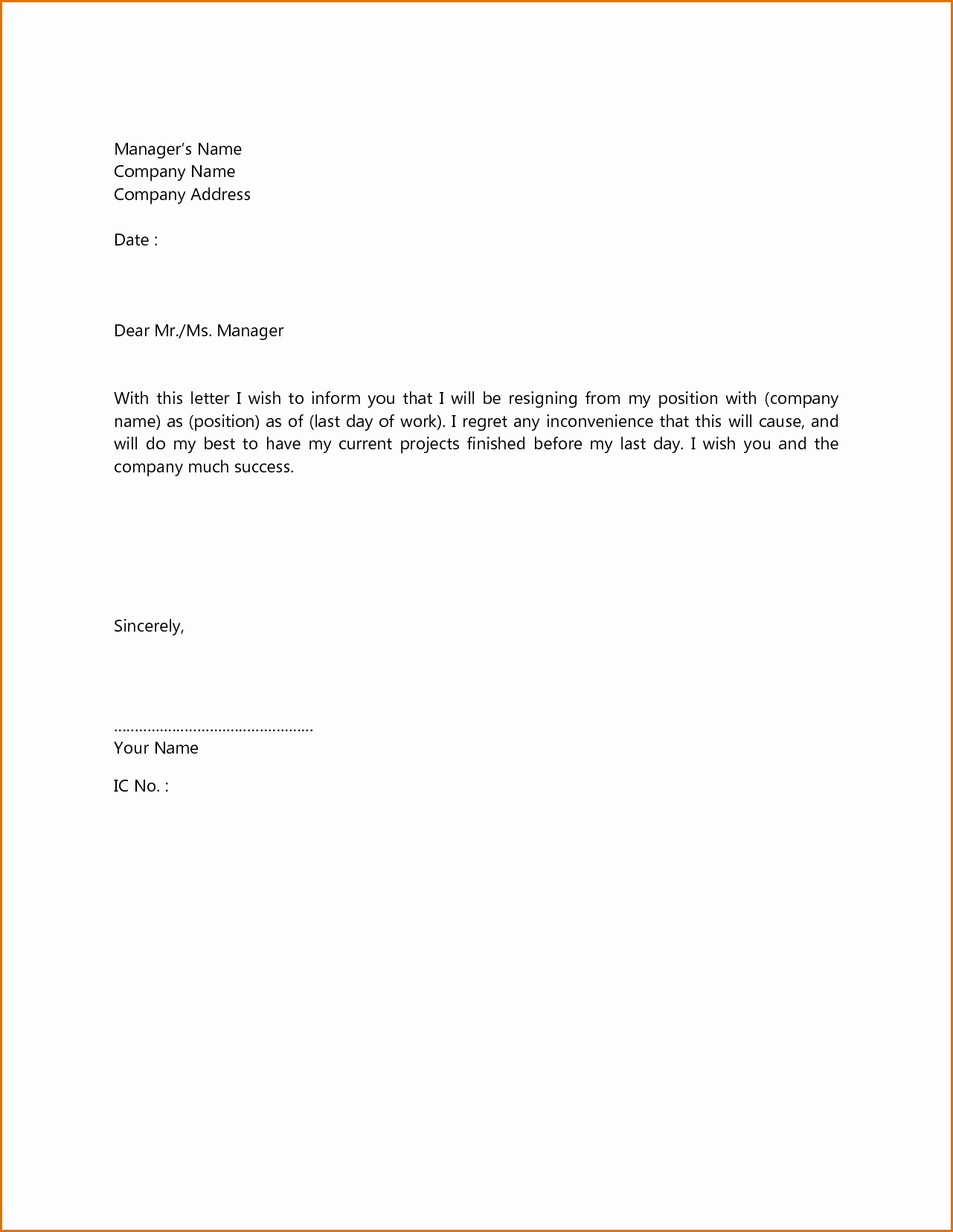 Simple Job Cover Letter Examples Awesome Simple format Resignation Letter Resume Layout 2017