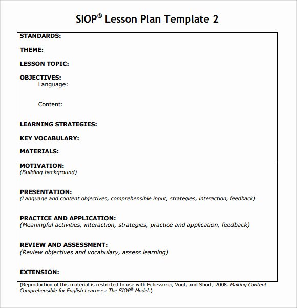 Siop Lesson Plan Templates Best Of Sample Siop Lesson Plan 9 Documents In Pdf Word