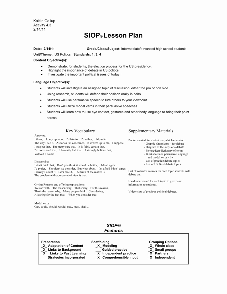 Siop Lesson Plan Templates Lovely Siop Lesson Plan Template 1 Kaitlin S Home Site