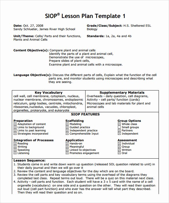 Siop Lesson Plan Templates Luxury Siop Lesson Plan Templates – 9 Examples In Pdf Word format