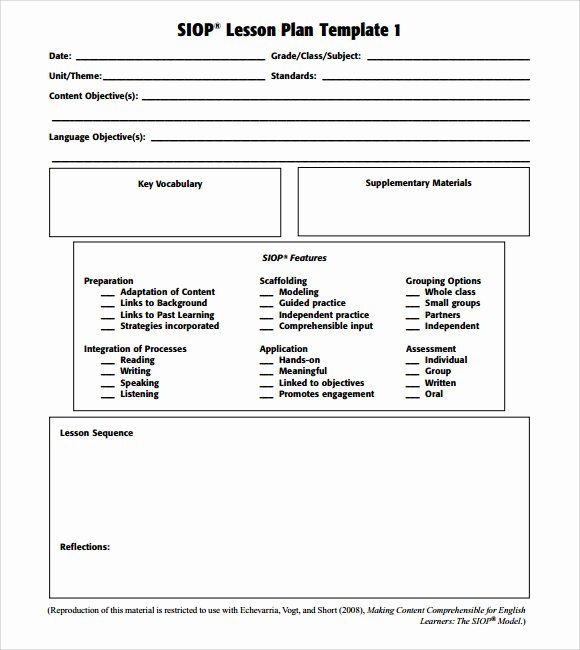 Siop Lesson Plan Templates New Sample Siop Lesson Plan 9 Documents In Pdf Word