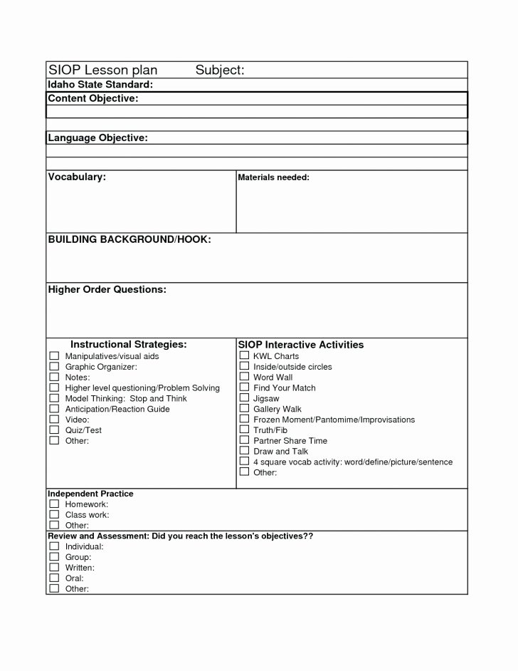 Siop Model Lesson Plan Elegant 022 Plan Template Siop Lesson Printable Tinypetition