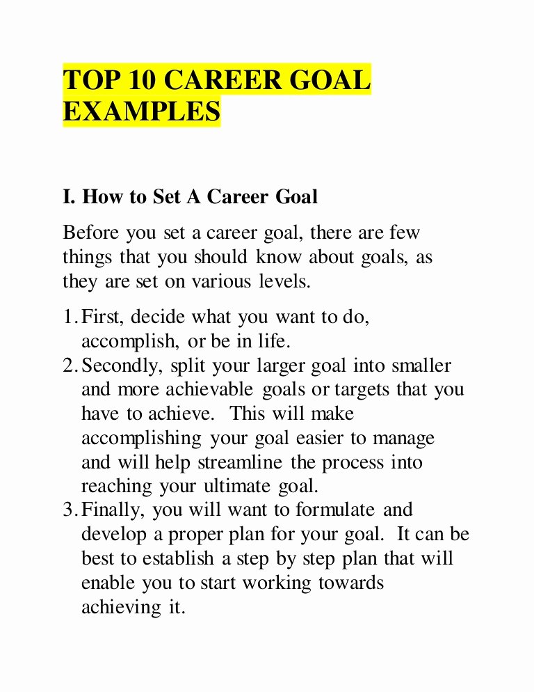 30 Smart Career Goals Examples Example Document Template