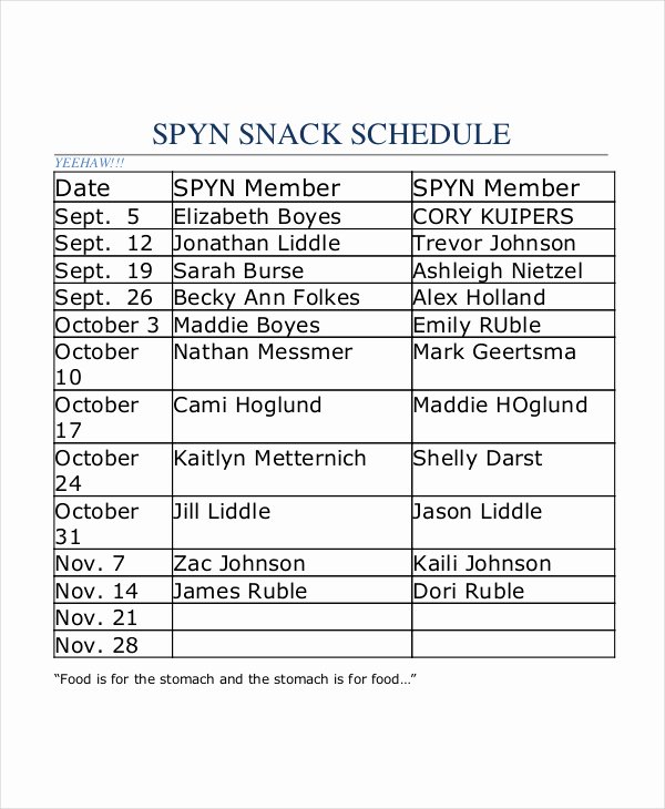 Snack Schedule Template for Sports Fresh Baseball Batting Stats Template Templates Resume