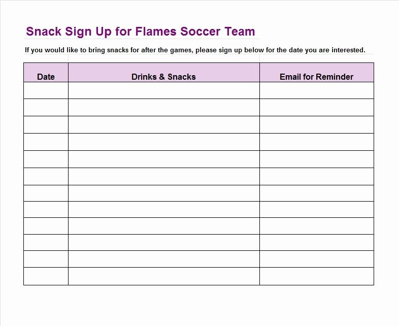Snack Schedule Template for Sports Unique Sign Up Sheet Template 22 soccer Snack