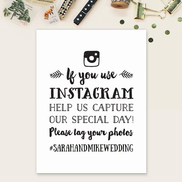 Social Media Wedding Sign Template Elegant Wedding Instagram Hashtags Signs Printable Template