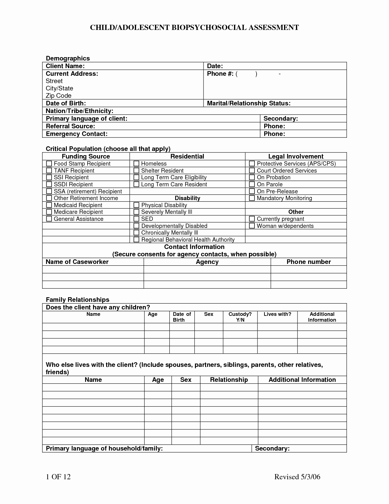 post social work psychosocial assessment example