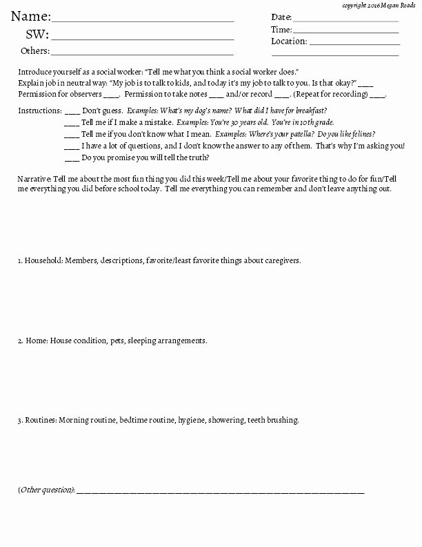 Social Work assessment form Best Of Printable Child Interview form for social Workers Helpful