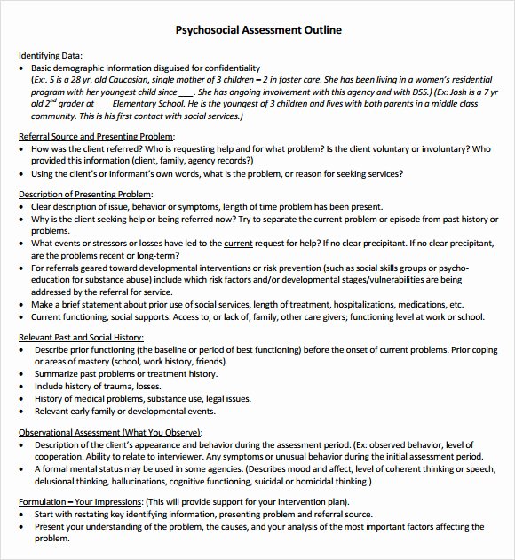 Social Work assessment form Fresh Free 8 Sample Psychosocial assessments In Pdf