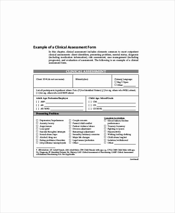 Social Work assessment form Lovely social Work assessment form 7 Examples In Word Pdf