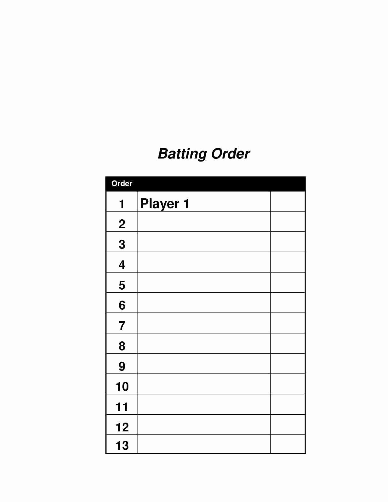 30 softball Lineup Cards Printable Example Document Template