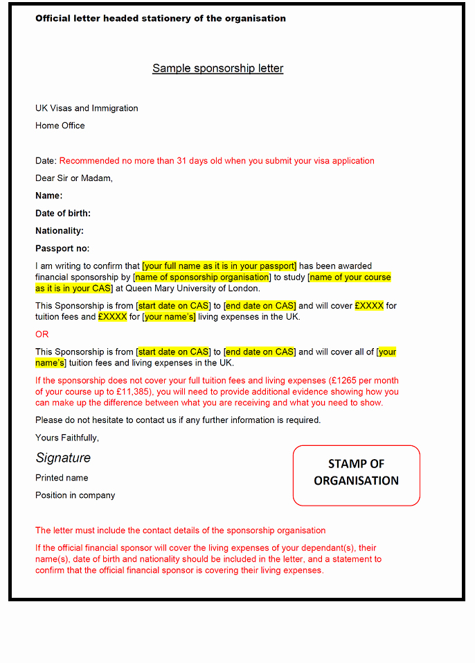 30 Sponsorship Letter For Visa Example Document Template