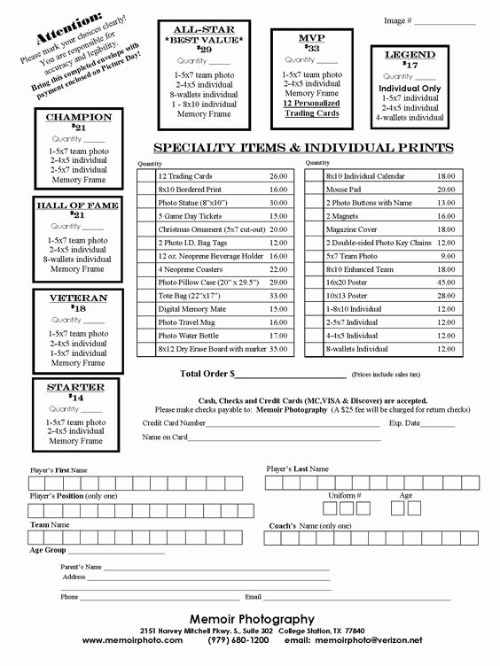 Sports Photography order form Templates New Youth Sports Photography order form