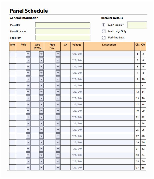 Square D Panel Schedule Lovely 19 Panel Schedule Templates Doc Pdf
