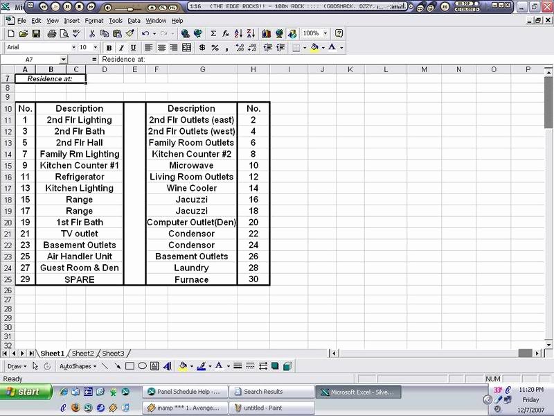 Square D Panel Schedule Unique Electrical Panel Schedule Template Excel