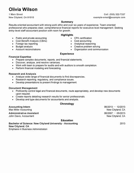 Staff Accountant Resume Summary Lovely Best Staff Accountant Resume Example