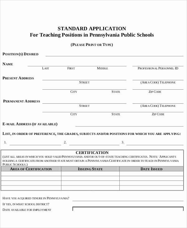 Standard Job Application New Application form Samples