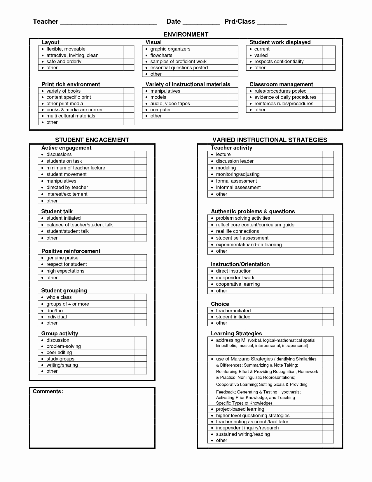 Student Behavior Observation Checklist Beautiful 7 Best Of Printable Observation forms Printable