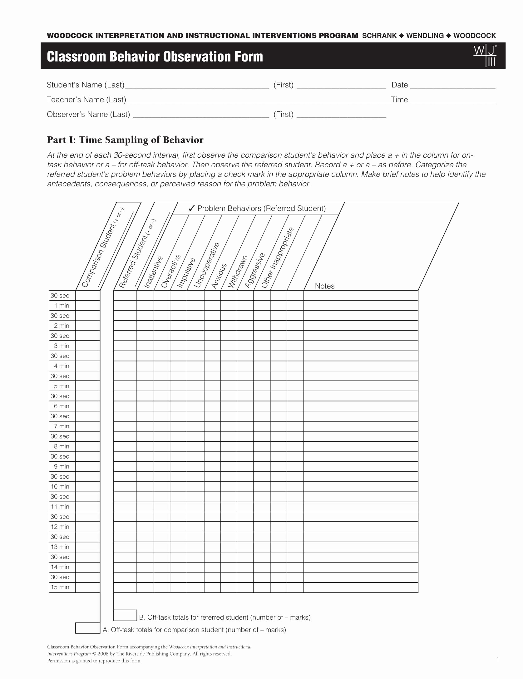 Student Behavior Observation Checklist Elegant 4 Behavior Observation forms Pdf Doc
