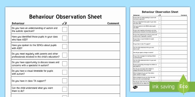 Student Behavior Observation Checklist Fresh Behaviour Checklist Supporting Pupils with Autism Adult