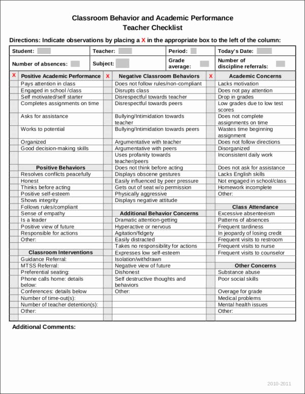Student Behavior Observation Checklist Luxury Free 17 Behavior Checklist Samples &amp; Templates In Pdf