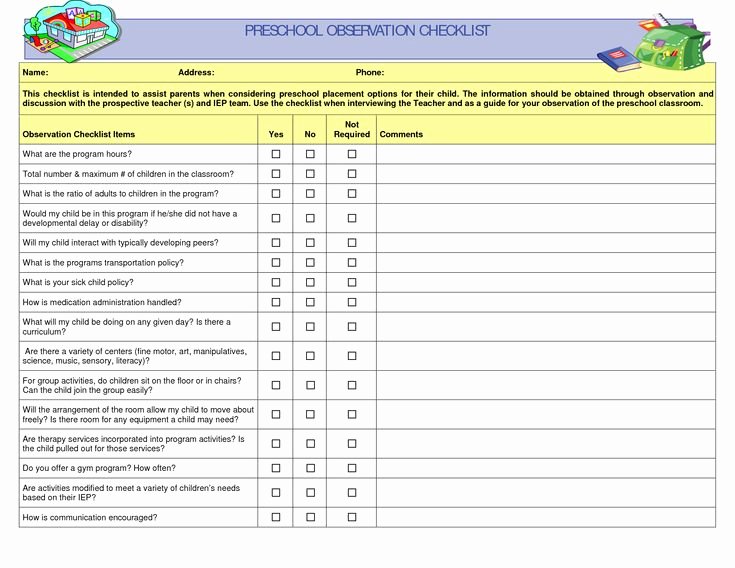 Student Behavior Observation Checklist Unique Preschool Teacher Observation Checklist