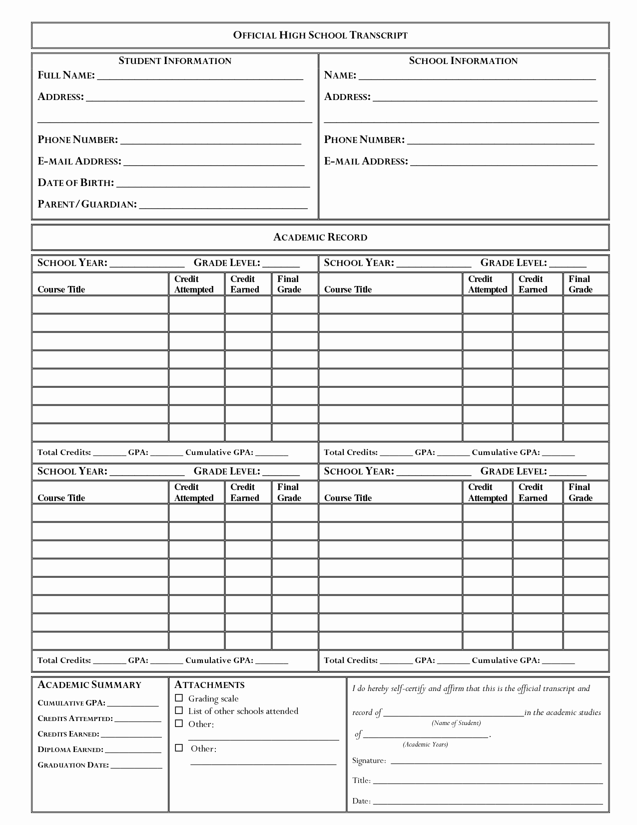 Student Information Card Template Fresh Official High School Transcript Student Information Full