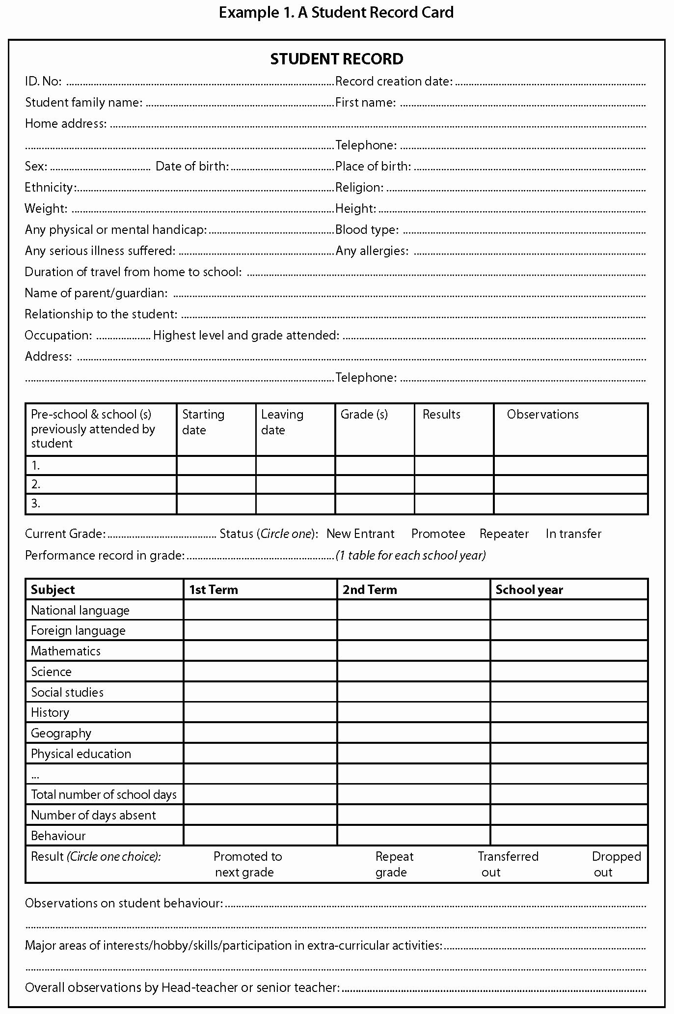 Student Information Card Template New Module A1 School Records Management