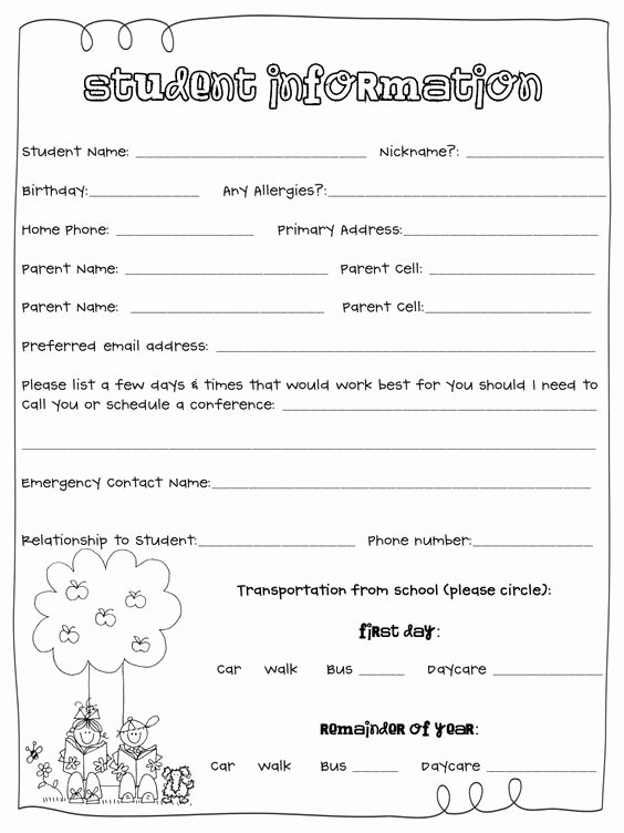Student Information Sheet for Teachers Awesome Student Information Sheet Good Idea for when Parents