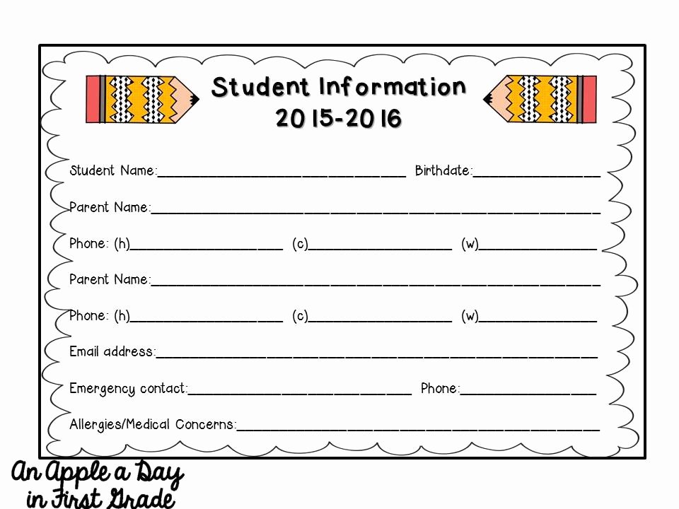 Student Information Sheet for Teachers Best Of An Apple A Day In First Grade Back to School Bash Meet