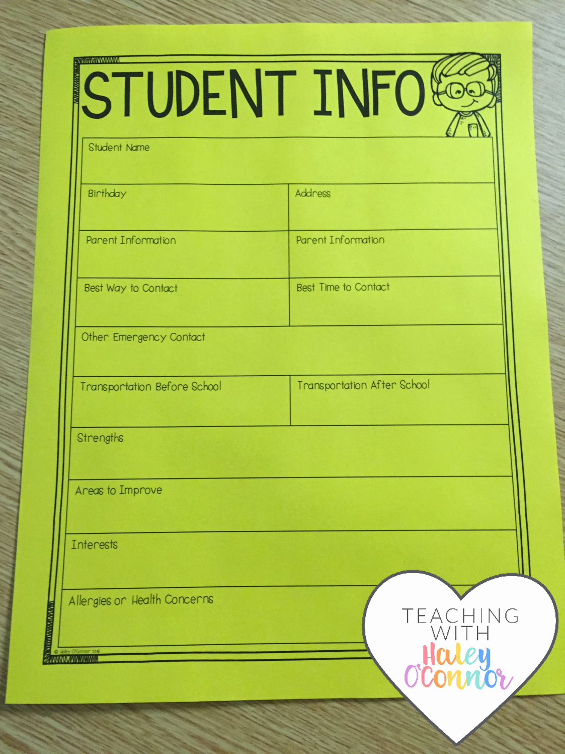 Student Information Sheet for Teachers Unique Classroom Survival Kit