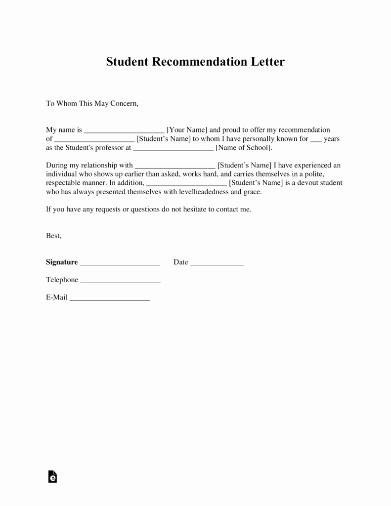 Student Letter Of Recommendation Samples Inspirational Free Student Re Mendation Letter Template with Samples