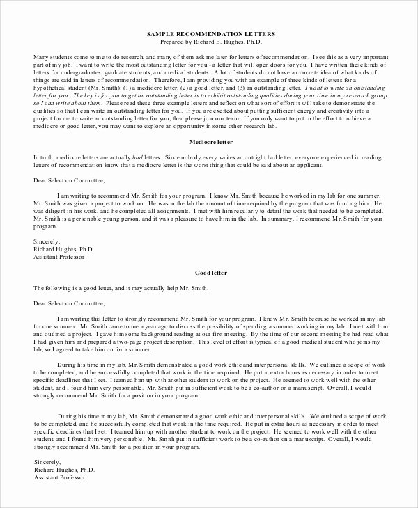 Student Letter Of Recommendation Samples Unique Sample Letter Of Re Mendation for Student 8 Examples
