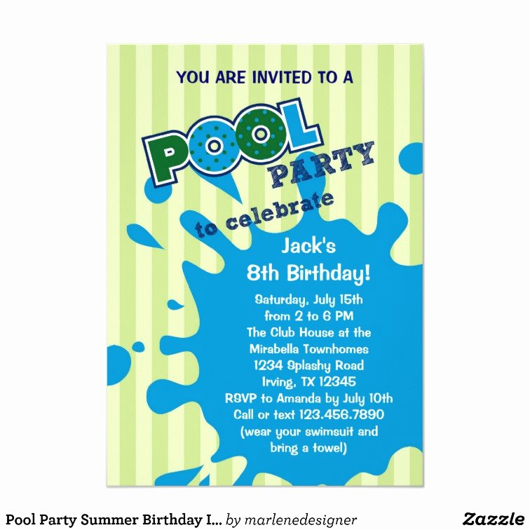 Summer Pool Party Invitations Fresh Pool Party Summer Birthday Invitation