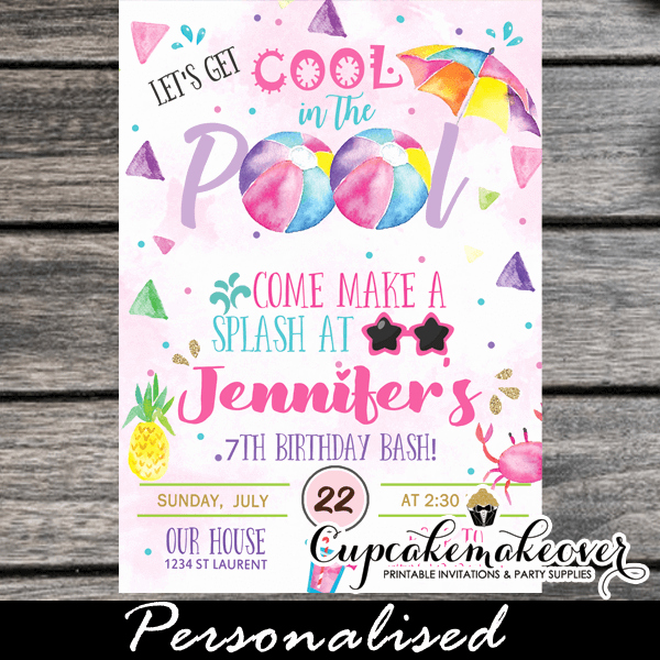 Summer Pool Party Invitations Lovely Cool Pool Party Invitations Girls Summer Water Bash