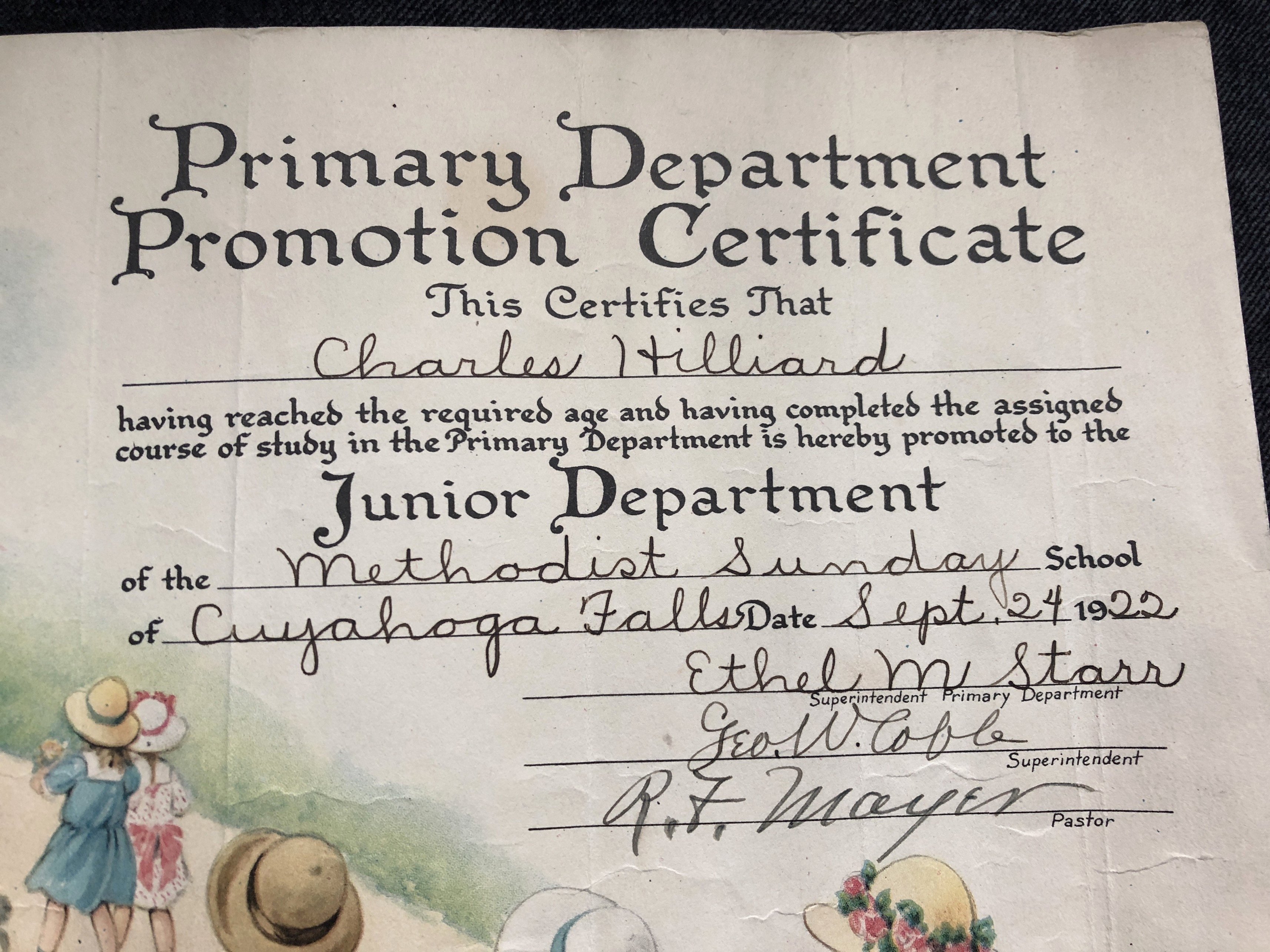 Sunday School Promotion Certificates New 1922 Primary Dept Promotion Certificate Charles Hilliard