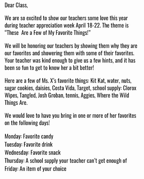 Teacher Appreciation Week Letters Luxury Daily themes Ts and A Note to Send Home for Teacher
