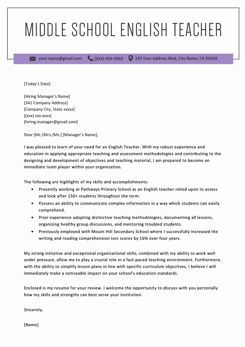 Teacher Cover Letter with Experience Beautiful Teacher Cover Letter Example &amp; Writing Tips