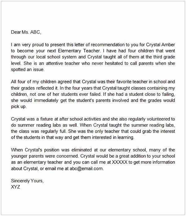 Teacher Letter Of Recommendation Samples Elegant Letter Of Re Mendation for A Teacher Colleague